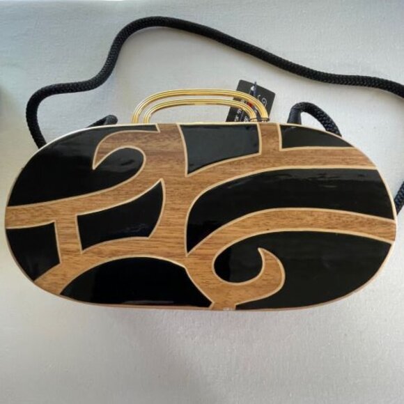 Stunning TIMMY WOODS of Beverly Hills Lacquered Wood Purse Clutch Handbag w Tag